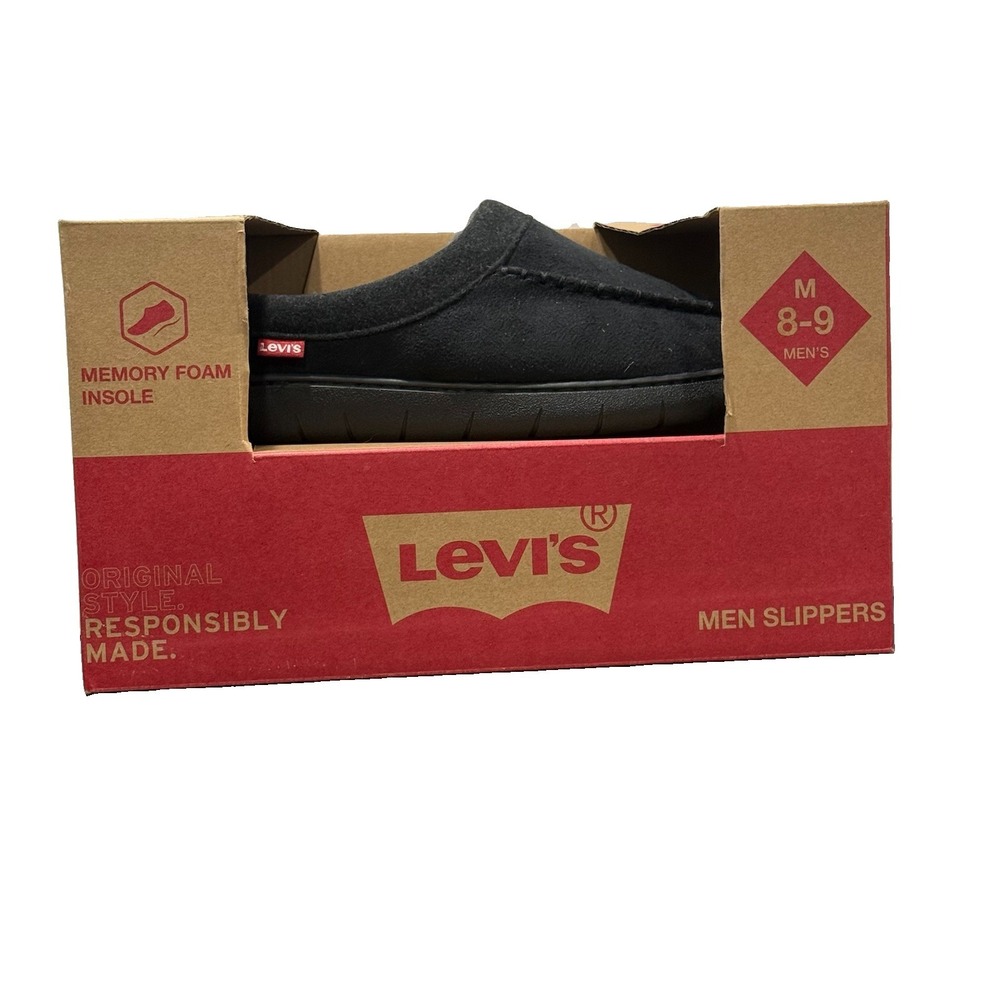 Levi's Black Slippers Mens US M (8-9) Faux Fur Lined Memory Foam Moccasins New